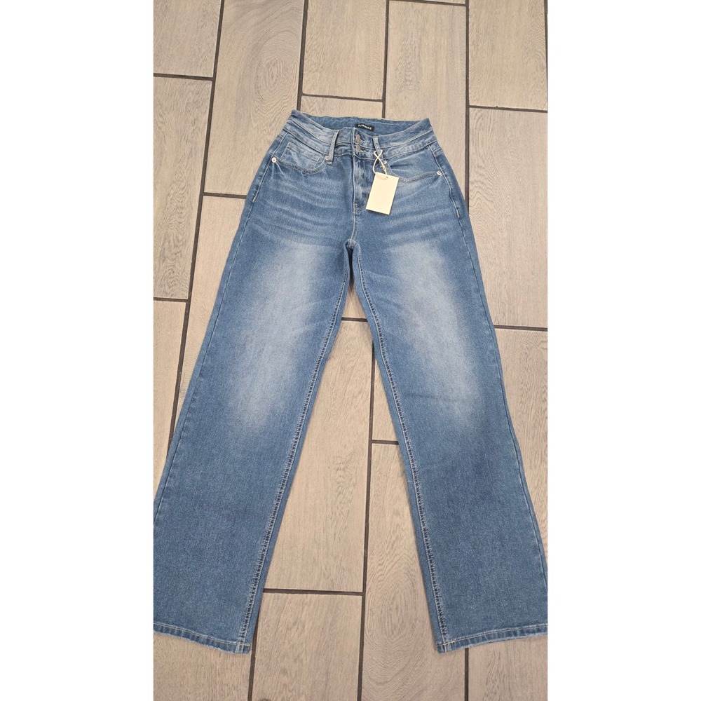 Flamingals High Rise Wide Leg Jeans Medium Wash Double Button XS 270847 CH